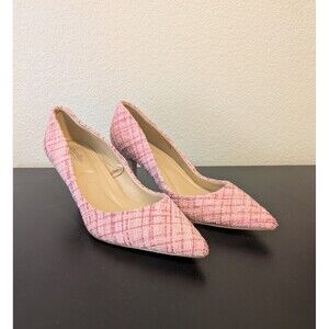 CHARLES "Angelica" light pink sparkle tweed Plaid kitten Heels women's 8.5M